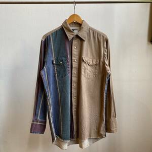 古着 80s Wrangler 柄シャツ アシンメトリー スナップボタンラングラー マルチカラー M B778