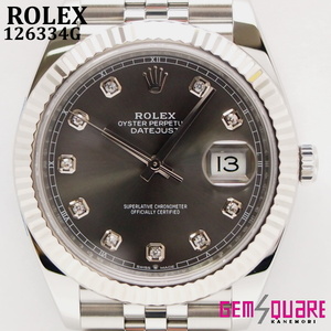 【値下げ交渉可】ROLEX ロレックス デイトジャスト41 126334G グレー ランダム品番 10Pダイヤ 腕時計 OH＆仕上げ済【質屋出店】