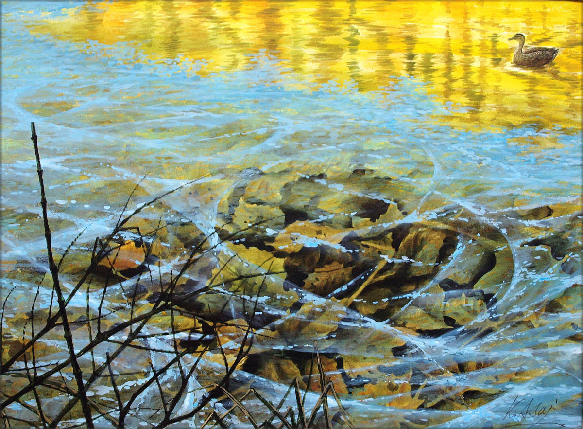 Aquarellmalerei Tauendes Eis in der Nachmittagssonne Landschaftsmalerei Authentisch, Malerei, Aquarell, Natur, Landschaftsmalerei