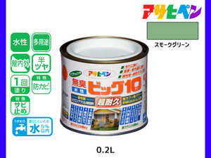 アサヒペン 水性ビッグ10 多用途 200ml (1/5L) スモークグリーン 多用途 塗料 屋内外 半ツヤ 1回塗り 防カビ サビ止め 耐久性 万能型