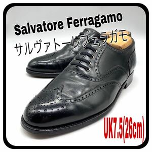 Salvatore Ferragamo サルヴァトーレフェラガモ ドレスシューズ ウイングチップ レザー ブラック 黒 UK7.5 26cm 革靴 ビジネスシューズ