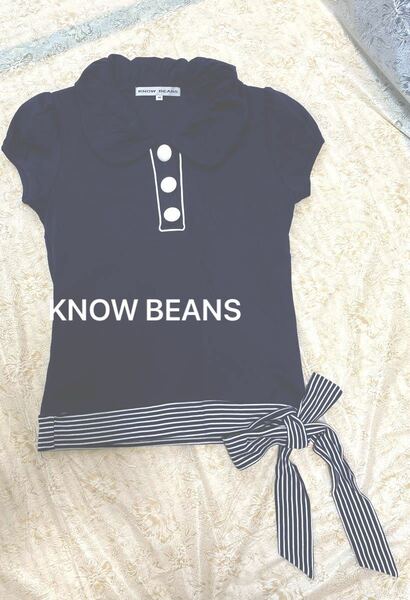 【美品】KNOW BEANS 半袖Tシャツ トップス　綿100% ネイビー　春夏　レディース 