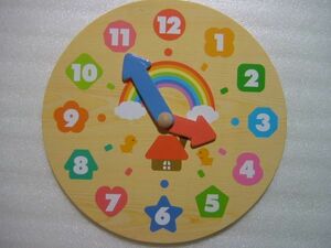 木製おもちゃ時計　直径18.5×0.5cm　時計・数字に親しむ　時間に慣れる　