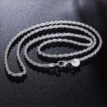 [NECKLACE] 925 Sterling Silver Plated Rope Chain スリム ツイスト ロープ チェーン シルバー ネックレス 2.5x410mm (7.5g)【送料無料】_画像1