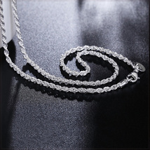 [NECKLACE] 925 Sterling Silver Plated Rope Chain スリム ツイスト ロープ チェーン シルバー ネックレス 2.5x410mm (7.5g)【送料無料】_画像2