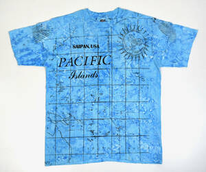 1990s PACIFIC ISLANDS SAIPAN S/S Tee M Light blue オールド 半袖Tシャツ パシフィックアイランド ペイント タイダイ