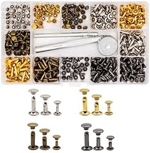 レザークラフト カシメセット リベット 革細工 工具セット 4種色リベット 3種類 丸形6mm 8mm 12m