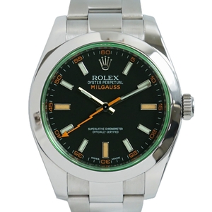 本物 ロレックス ROLEX ミルガウス 腕時計 ランダム番 AT オートマ 自動巻 ステンレス ブラック文字盤 グリーン風防 116400GV メンズ