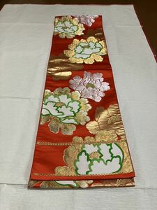  silk double-woven obi six through pattern orange color ...?
