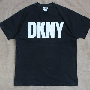 1990s DKNY Vintage T-shirt USA made America JEANS Donna Karan black fe-do one size single stitch New York old clothes XL