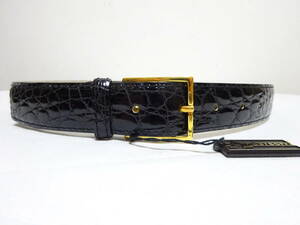 Anderson`s アンダーソンズ　クロコダイルカーフレザーベルト　ブラック×ゴールド　黒　ITALY製　タグ付き　サイズM