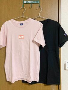 Champion チャンピオン☆Leeリー☆半袖Tシャツ2枚セットまとめ売り　Sサイズ　男女兼用ユニセックス　黒ブラック　ピンク