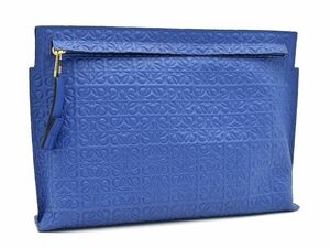 Loewe Repeat T Pouch Repeat Anagram Embossed Silk Calf Blue Zip Top Pouch Clutch Bag Bleu Utilisé Livraison gratuite, Loewe, pour femme, Pochette, sac de fête