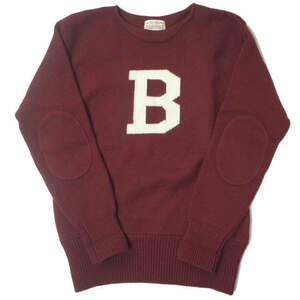 BONCOURA ボンクラ 日本製 B SWEATER Bセーター 38 ワインレッドxホワイト セーター ニット プルオーバー IVY トップス g5565