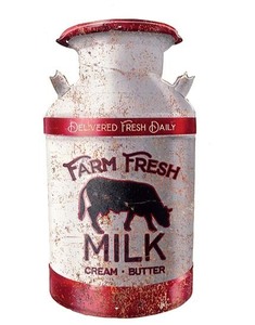 ミルク缶型 乳牛 FARM FRESH MILK CREAM BUTTER 当店Ｓサイズ ダイカット エンボス加工 アルミ製 アメリカンブリキ看板