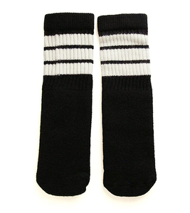 SkaterSocks ベビー キッズ 赤ちゃん 子供 ロングソックス 靴下 スケボー Kids Black tube socks with White stripes style 1 (10インチ)