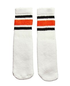 SkaterSocks baby Kids младенец ребенок длинный носки носки Kids White tube socks with Black-Orange stripes style 3 (10 дюймовый )
