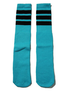 SkaterSocks (スケーターソックス) ロングソックス 靴下 Knee high Aqua tube socks with Black stripes style 1 (22インチ)