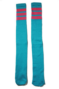 SkaterSocks (スケーターソックス) ロングソックス 靴下 Over the knee Aqua tube socks with BubbleGum Pink stripes style 1 (30インチ)