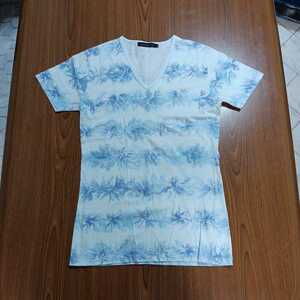GOSTER DE FUGA　花柄　VネックTシャツ 44　S〜SS相当　水色ブルー　日本製　MADE IN JAPAN　春夏SS