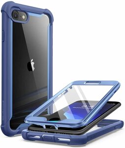 iPhone SE ケース(ブルー) 第3世代 iPhone SE3 SE2 ケース 背面ケース 背面クリア バンパー 第2世代 米軍MIL規格取得 360°保護