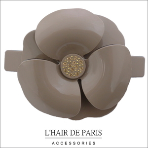 ■L'HAIR DE PARIS■ベーシックカメリアお花バレッタ■グレージュ■ビジュー/新品未使用/ハンドメイド/結婚式/髪留め/べっ甲/ヘアアレンジ