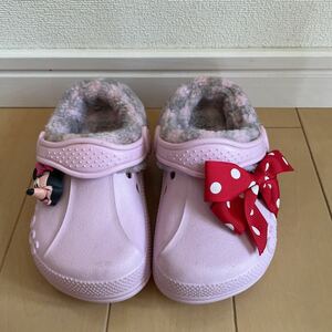 CROCS Crocs boa attaching sandals minnie Chan × red polka dot ribbon C6/7 14cm pink 