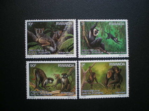 ルワンダ発行 チンパンジーなどニュングェ国立公園の霊長類切手 ４種完 ＮＨ 未使用