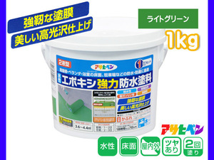 水性 エポキシ 強力 防水 塗料 ライトグリーン 1kg 2液型 耐水性 耐薬品 耐ガソリン コンクリート セメント モルタル下地 アサヒペン