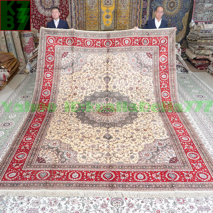 贅沢敷物】ペルシャ絨毯シルク☆370ｘ370ｃｍ 100％ハンドメイド