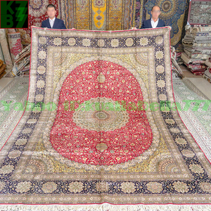 【贅沢敷物】ペルシャ 絨毯 シルク★270ｘ370ｃｍ 100％ ハンドメイド カーペット ラグ 住まい インテリア 応接間 リビング 高級 装飾 X08