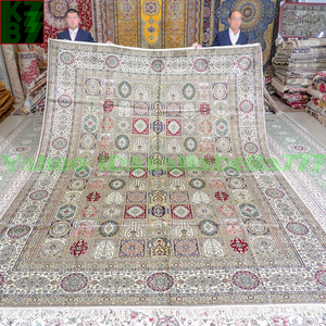 【贅沢敷物】ペルシャ 絨毯 シルク★270ｘ370ｃｍ 100％ ハンドメイド カーペット ラグ 住まい インテリア 応接間 リビング 高級 装飾 X02