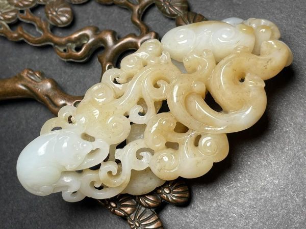 清時代 和田玉 白玉手彫り 瓜果童子置物 吉祥如意 中国古美術 極細工 ...