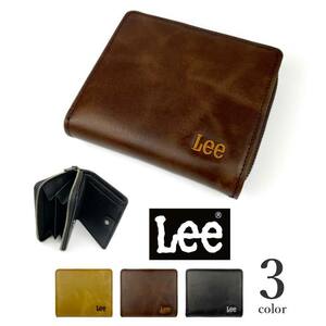 【新品・3color】『 Lee 2つ折り財布 』 ファスナー付き 小銭入れ カードケース リー レザー ウォレット プレゼント お祝い Z97