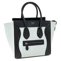 1円 ◎良品 CELINE セリーヌ ハンドバッグ ラゲージ マイクロショッパー キャンバス×レザー ライトブルー×ブラック◎SaCliu_画像1