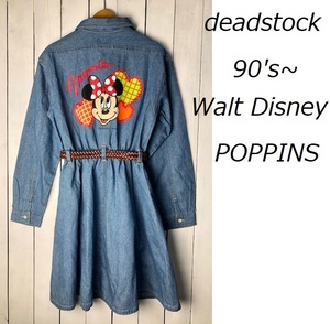 deadstock 90s~ Disney minnie ремень есть flair Denim рубашка One-piece 150 Old woruto Disney не использовался товар Dungaree весна лето осень *56