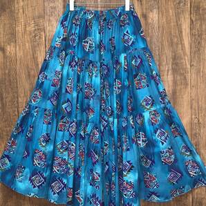 N305/ネイティブ インディアン ティアード ロング スカート ボリューム ゴム レトロ ターコイズ エメラルド USA ヴィンテージ 古着/club723