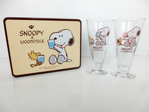 ●【SNOOPY＆WOODSTOCK】スヌーピー 佐々木ガラス 缶入りペアグラス 2個セット グラス 未使用保管品