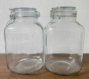 ガラスキャニスター ガラス瓶 蓋付き レトロ アンティーク ガラスキャニスター クッキージャ瓶　ガラス　梅酒瓶　果実酒瓶