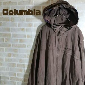 コロンビア フード ジャケット オーバーサイズ 茶色 ワンポイントロゴ 古着
