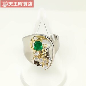  pawnshop exhibition [ ring ]Pt900 K18 emerald diamond te The Yinling g used 