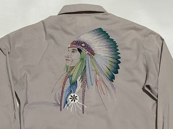 70's KENNINGTON インディアン刺繍 コットンポリ ウエスタンシャツMサイズ ビンテージ古着 vintage 70年代 80's ケニントン オルテガチマヨ