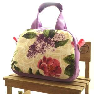 送料無料★ハンドメイド【お花シリーズ】紫に色々なお花のバッグインバッグ★Dカン付き