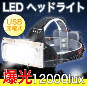 【お得な本体×２個セット】爆光12000LM USB充電 巨大COB LED ヘッドライト 繰返し充電 防水 懐中電灯 ヘッドランプ 業務用