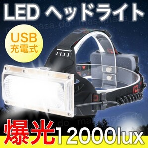 【お得な本体×２個セット】爆光12000LM USB充電 巨大COB LED ヘッドライト 繰返し充電 防水 懐中電灯 ヘッドランプ 業務用