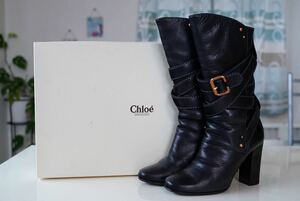 Chloe クロエ パディントン ミドルブーツ 36 (約23cm) 黒 ブラック レザー 本革 ロングブーツ 9.5cmヒール