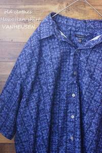 美品 VAN HEUSEN ヴァンヒューゼン ヴィンテージ 柄シャツ 半袖 アロハシャツ 2XLサイズ 青 ブルー ビッグシルエット オーバーサイズ