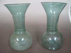 イラン　ペルシャ　グルガン地方　出土品「グルガン　アルカリガラス」紐状装飾花瓶　2個セット　西暦11～12世紀　コレクション放出品　送