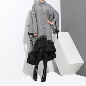 シャツワンピース レディース ロング丈 体型カバー 無地 ワンピース レディース ロングワンピ シャツワンピース ベルスリーブ フ