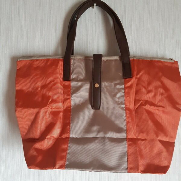 HABA　オレンジ×茶　折り畳みトートバッグ　未使用　内外ポケット有　エコバッグ